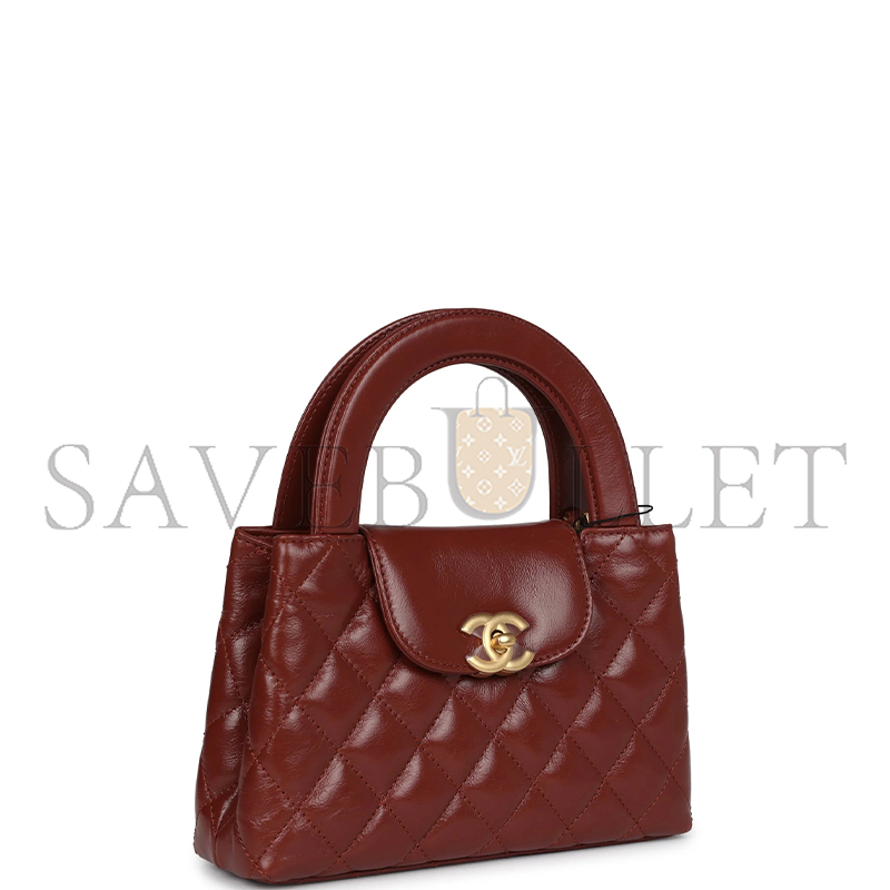 Ch*el brown quilted calfskin mini kelly brushed gold hardware as4416 (19*13*7cm)